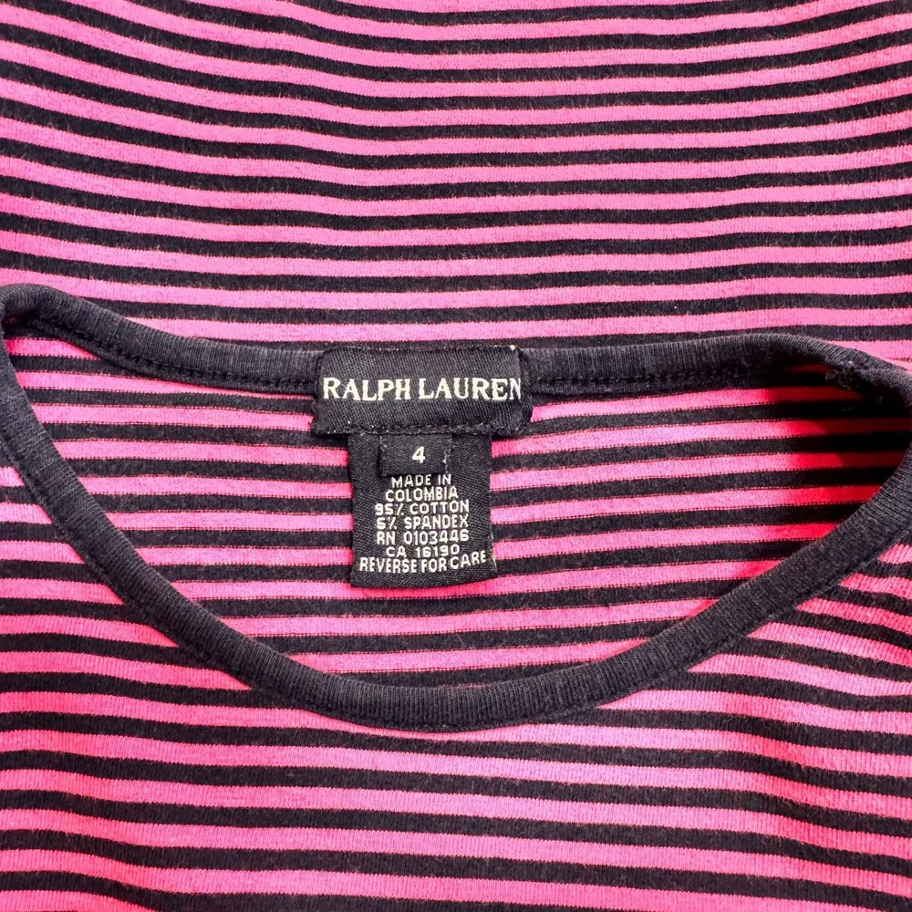 Ralph Lauren Girls Top Size 4 Pink Black Striped Long Sleeve Cotton Blend Casual